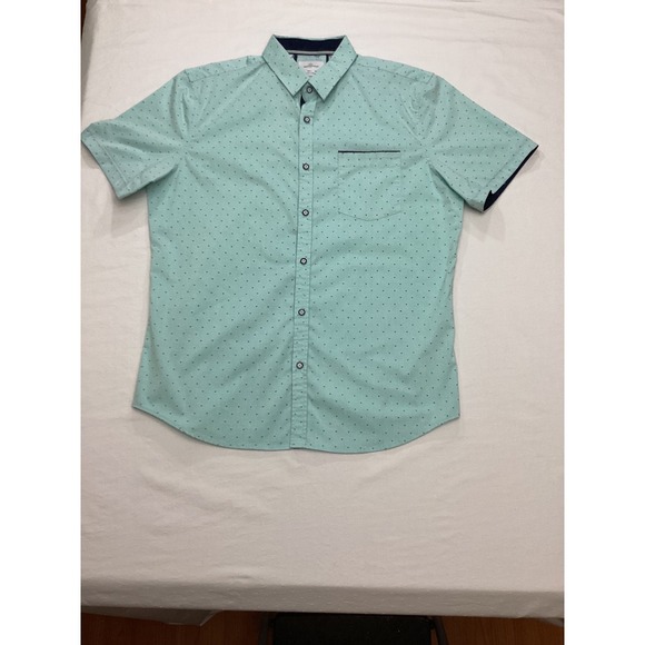 Craft Flow Mens Short Sleeve Button Down Shirt Blue Dot Print - Large - Picture 1 of 7